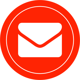 Icon als Symbol für E-Mail mit rotem Kreis und weissem Couvert im Zentrum