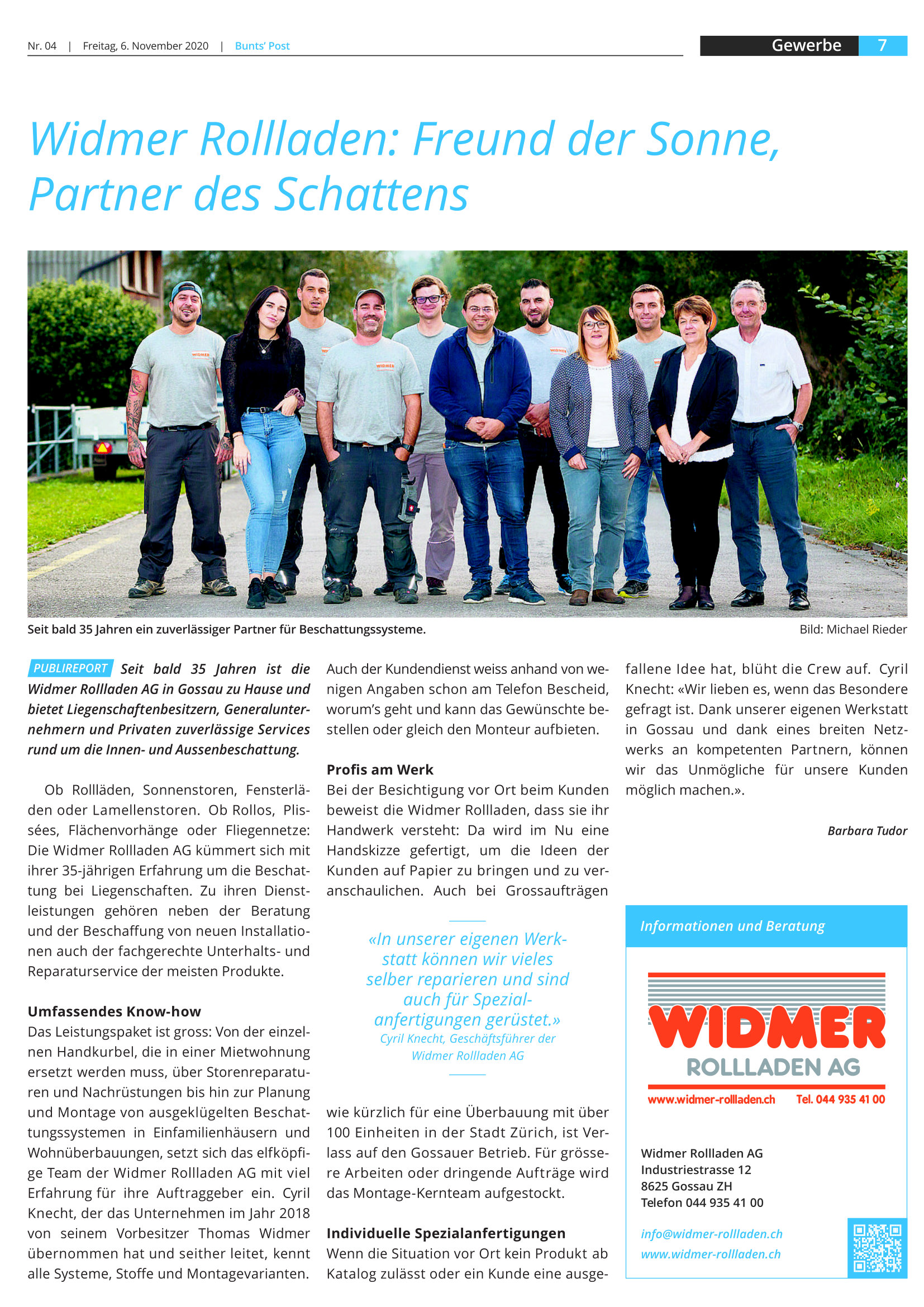 Sharon Häseli, Widmer Rollladen AG Gossau ZH